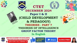 CTET CHILD DEVELOPMENT ampPEDAGOGYTHEORIES OF INTELLIGENCETHURSTONES GROUP FACTOR THEORYin English [upl. by Otreblada704]