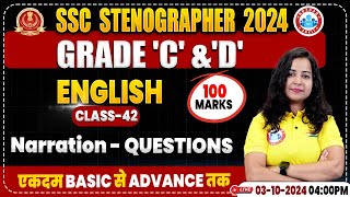 SSC Stenographer 2024  Narration English Class SSC English Classes 2024 Steno Grade C amp D [upl. by Acirea469]