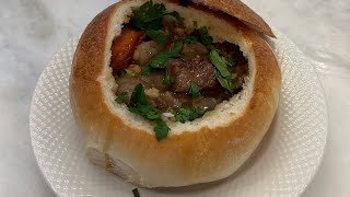 Weeknight delight Beef and barley stew in a bread bowl [upl. by Greenwald]