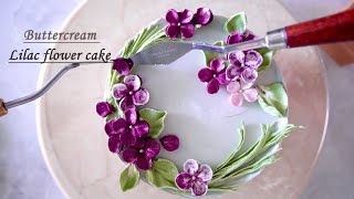 How to make Lilac flower cake  Italian meringue buttercream  Buttercream flower cake [upl. by Sinnek]