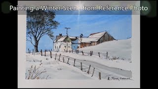 Working from a reference photo in Line and Wash Watercolor easy to follow Winter Farm Peter Sheeler [upl. by Christensen]