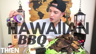 mukbang with THIEN Hawaiian BBQ Beef Ribs Kalbi Short Ribs and Spam Musubi [upl. by Ojahtnamas]