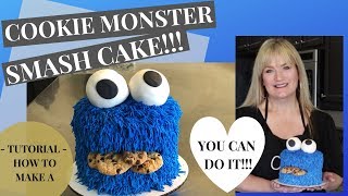 How to make a Cookie Monster Smash Cake  TUTORIAL [upl. by Anoirb]