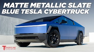 Cybertruck Wrapped in 3M Matte Metallic Slate Blue  Tesla Color Change in DIY or Professional Kits [upl. by Aneeg]