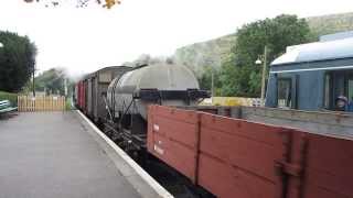 Swanage Railway Class 4MT steam loco 80104 departs Corfe Castle Station bunker first [upl. by Erlina]