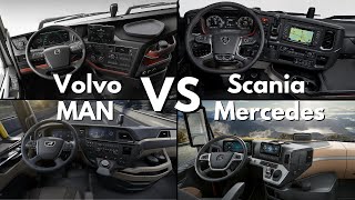 Truck Interior Battle  Scania vs Volvo vs MAN vs Mercedes [upl. by Marshal941]