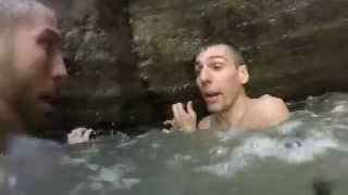 Two guys jump behind a waterfall one panics [upl. by Caswell]