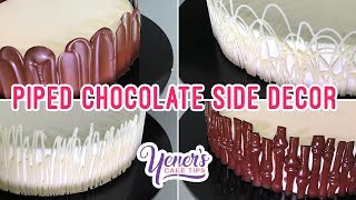 PIPED CHOCOLATE SIDE DECOR Tutorial  Yeners Cake Tips with Serdar Yener from Yeners Way [upl. by Arahd]