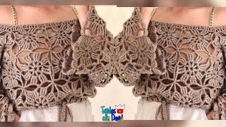 Hermosa puntada para blusa tejida a Crochet se teje de un rectángulo para formarla [upl. by Reyem]