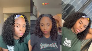 AMAZON WIG INSTALL  18” HEADBAND KINKY CURLY WIG  Simply Asia [upl. by Teeniv]