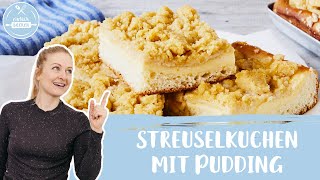 Streuselkuchen mit Pudding 🍰✨ wie bei Oma  Blechkuchen mit Pudding und Streuseln  Einfach Backen [upl. by Atilrep]