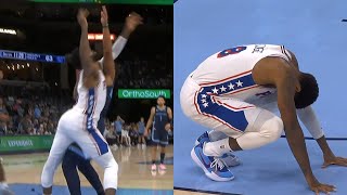 Paul George hyperextends knee AGAIN in first ever game with Embiid and Maxey [upl. by Eikcir]