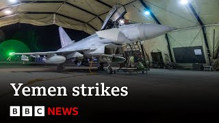 Houthis vow retaliation after US and UK strike 16 sites in Yemen  BBC News [upl. by Nosreg960]