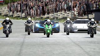 Kawasaki Ninja H2R Supercharged vs Kawasaki Ninja Sports vs Bugatti Bolide vs Koenigsegg CC850 [upl. by Kenn55]