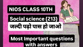 NIOS class 10 social science most important questions with answer jaldi padho pass Ho jaaoge 👍 [upl. by Kcirb]