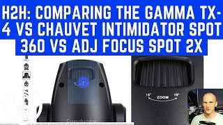 H2H Comparing the GAMMA TX4 vs Chauvet Intimidator Spot 360 vs ADJ Focus Spot [upl. by Nosaj916]