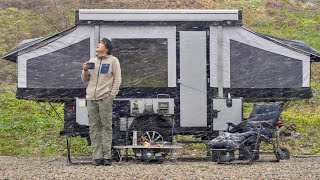 RAIN and SNOW Camping in 9900 FULLAUTOMATIC Tent Trailer [upl. by Chaim112]