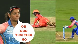 Harmanpreet kaur shocked and watched silently when tanuja kanwar fall down on half pitch  MI VS GG [upl. by Elana590]