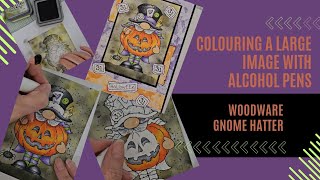 Create a Halloween Card featuring Hatter Gnome from Woodware Stamps and Ohuhu Markers [upl. by Ariaic]