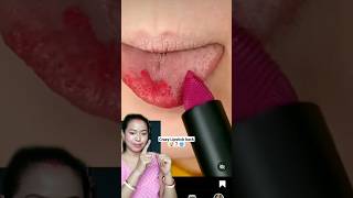 Applying Lipstick using Tongue 🤯❓🥶❌ trendinghacks viralhacks hacks shorts makeuphacks [upl. by Amikahs194]