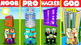 Minecraft Battle MODERN HOTEL HOUSE BUILD CHALLENGE  NOOB vs PRO vs HACKER vs GOD  Animation [upl. by Phi857]