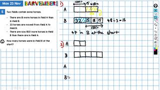 Word problem solved with bar model 23 Nov 2020 Barvember solution [upl. by Kain]