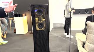 ISE 2024 Steinway Lyngdorf Debuts Model C Gold Plated Compact FloorStanding Dipole Speaker [upl. by Sinnaiy442]