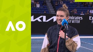 Simona Halep quotI try to do my homeworkquot 1R oncourt interview  Australian Open 2021 [upl. by Yahsed]