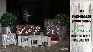 FARMHOUSE WOOD SIGNS  DIY using Dollar Tree wooden blocks  SimplyPretty Creations [upl. by Lienaj958]