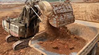 Terex RH170 Front Shovel Excavator Loading Terex TR100 And Hitachi Dumpers EH3500 [upl. by Leunamne517]