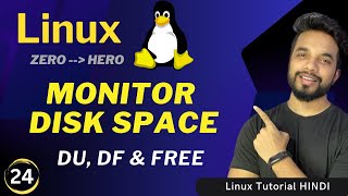 Linux DISK SPACE Monitoring Commands  DF DU FREE HINDI [upl. by Llerdnad]