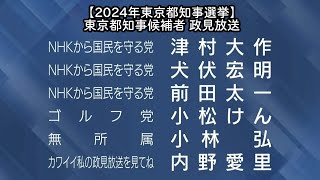 【2024年東京都知事選挙】東京都知事候補者 政見放送（20240627） [upl. by Yelyab994]