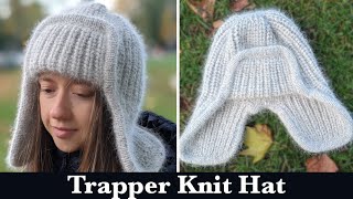 Knit Trapper Hat For Girls and Boys Men and Women DIY Trapper Hat Russian Trapper Hat w Earflaps [upl. by Neetsuj888]