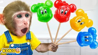 Monkey Koko Eat Rainbow Candy And Make Cute Minnie Mouse Jelly  KUDO KOKO CHANNEL [upl. by Ark291]