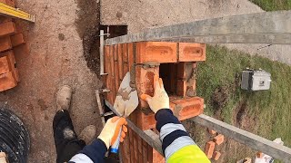 Bricklaying pier profile set up and building with head cam [upl. by Ysle]