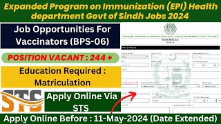 How to Apply for Vaccinator Jobs 2024 in Sindh Health Department  Easy Online Registration via STS [upl. by Sivla384]