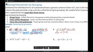 Alg II  55 Part 2  Factoring by Grouping [upl. by Ecnar]