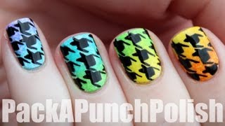 Gradient Houndstooth Print Nail Art Tutorial [upl. by Ahsiatal]