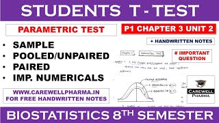 Student t test  Sample pooledunpaired Paired  Parametric Test  P1 ch2 Unit 2  Biostatistics [upl. by Kcirdnek]