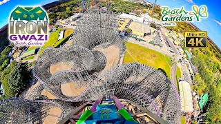 Iron Gwazi Roller Coaster On Ride Front Seat 4K POV Busch Gardens Tampa 2023 10 31 [upl. by Onahpets134]