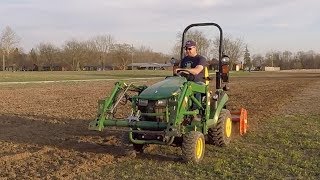 Tilling 3 Acre Yard with Sub Compact Tractor John Deere 1025R Tackles Huge Landscaping Project [upl. by Trauts]