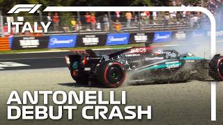 Kimi Antonelli Crashes On FP1 Debut  2024 Italian Grand Prix [upl. by Wayland]