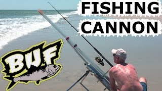 BEACH FISHING CANNON BAIT CASTER 300 YARD CASTING OFFSHORE 6 FOOT SHARKS BUNKER UP FISHING [upl. by Norved]