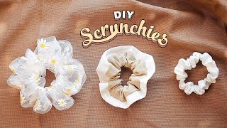 DIY Scrunchies  3 Styles  3 Easy Ways  Mini  Large  2 color  Chiffon amp Linen  Tutorial [upl. by Papp527]