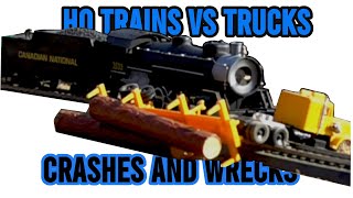 HO Scale Model Train Crashes into Trucks  Model Trains Vs Trucks In 1000 FPS Slow Motion [upl. by Eninahs736]