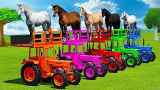 LOAD HORSES AND TRANSPORT WITH COLORED FIAT TRACTORS amp MERCEDES TRUCKS  Farming Simulator 22 [upl. by Nueormahc]