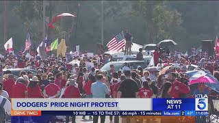 Thousands protest Dodgers Pride night event honoring LGBTQ nun group [upl. by Annis]