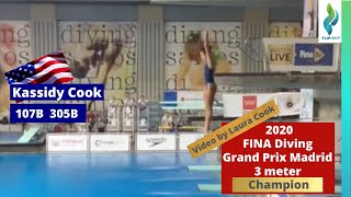 2020 Kassidy Cook  Team USA  107B 305B  3 meter springboard  FINA Diving Grand Prix Madrid [upl. by Adirahs]