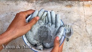 CEMENT CRAFT IDEAS  Hand shaped flower pot  DIY [upl. by Krucik642]