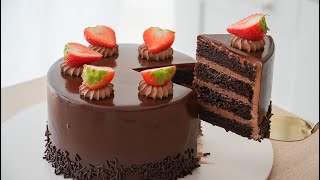 Chocolate Cake With Chocolate Ganache Glaze [upl. by Amada]